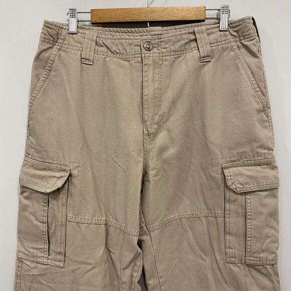 GUIDE GEAR Mens 32x30 Khaki Flannel Lined Cargo Canvas Outdoor Warm Winter Pants - Picture 3 of 16